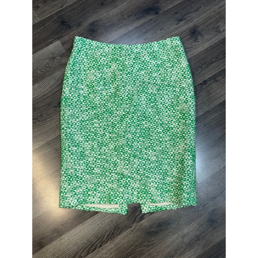 J.Crew No. 2 Pencil Skirt Green White Tweed Cotton Size 8 48588